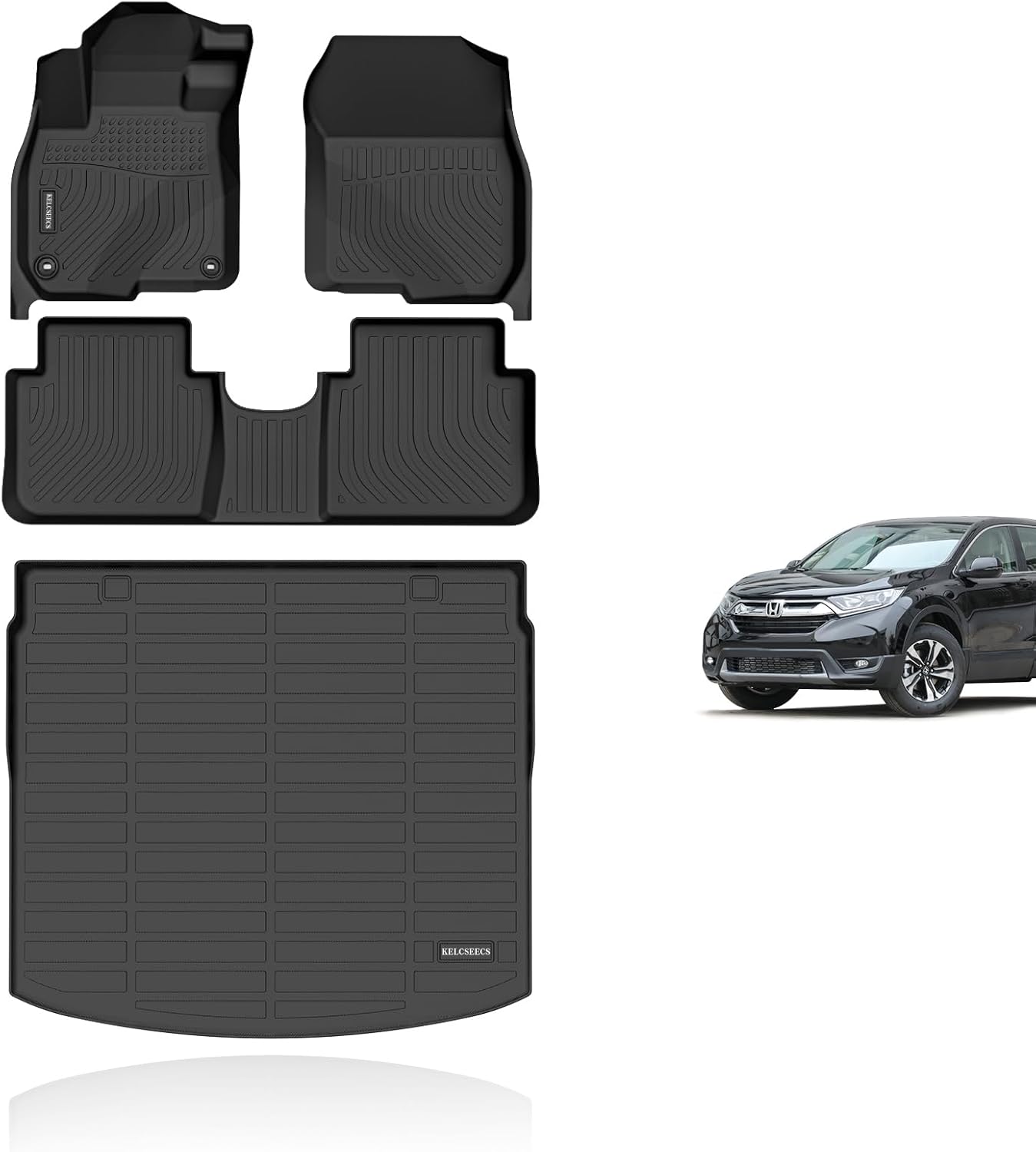 KELCSEECS Floor Mats & Cargo Liner(in Upper Position) for 2017 2018 2019 2020 2021 2022 Honda CRV(Not for Hybrid) Car Mats Automotive Cargo Mat Trunk Mat CR-V All Weather Floor Mats Trunk Liner