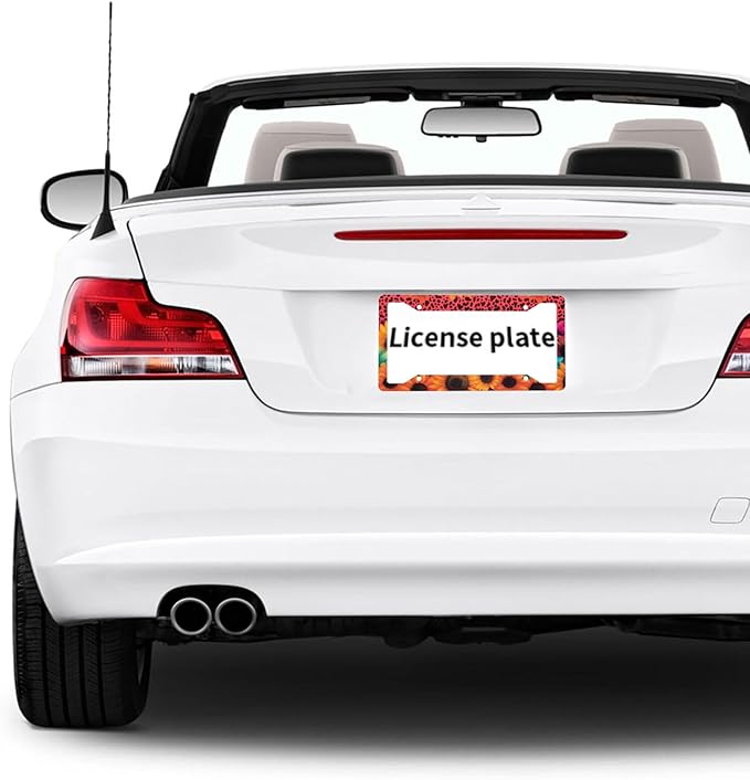License Plate Frame 2 Pack Front Rear Aluminum Metal Rust-Proof Universal Car Tag Frames Holder with 4 Holes Car Decor Accessory with Screws for Men Women - Leopard Sunflower