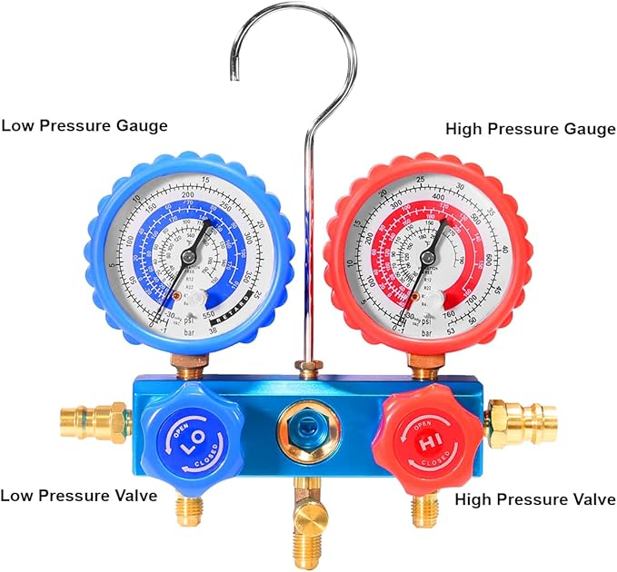 XtremepowerUS 3.5CFM 1/4HP HVAC Vacuum Pump R134a R12 R22 R410a A/C Refrigeration Set AC Manifold Gauge R134 Can Tap Carrying Tote