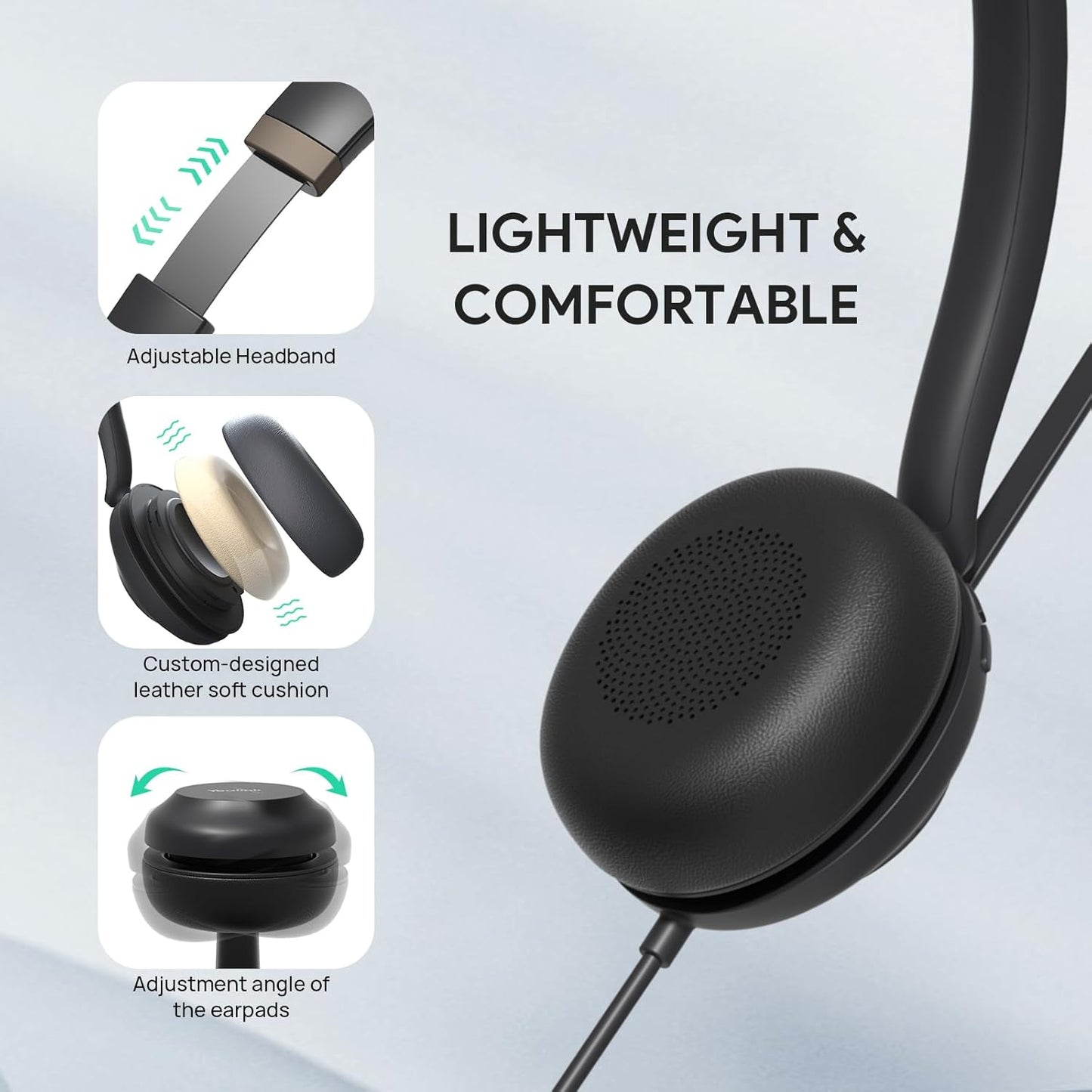 Yealink UH37 USB Headset with Mic,Wired Headset with Noise Cancelling Microphone for Computer PC Laptop VoIP Phone,USB-A & USB-C Cable,Works with Zoom and Other Leading UC Platforms