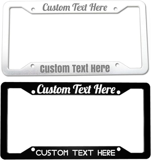 Custom Personalized Metal Engraved Standard Size License Plate Frame,Funny Car Auto Truck Message Plate Holder for Men Women,Silver Text (Silver)