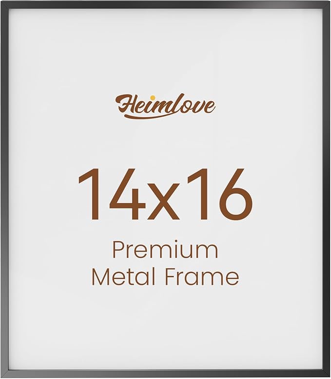 Heimlove 14x16 Metal Picture Frame,Black Aluminum Photo Frames-Real Tempered Glass,Wall Gallery Poster Puzzles Artwork frame Mounting Horizontally or Vertically Decor for Wall-1Pack