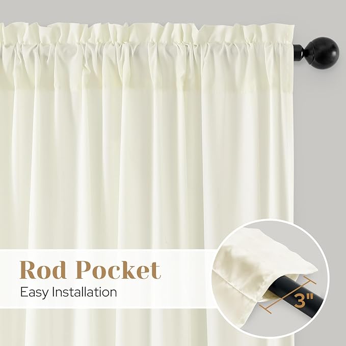 HOMEIDEAS Non-See-Through Cream Yellow Privacy Sheer Curtains, 52 X 84 Inches Long 2 Panels Light Yellow Sheer Curtains Light Filtering Window Drapes for Bedroom Living Room