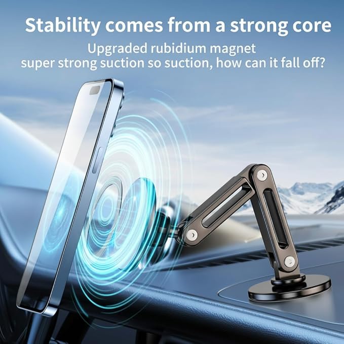 Car Phone Holder, Aluminum Alloy Car Phone Mount with Magnetic Suction, 360degree Rotation, Stable Phone Stand for Tesla Model 3/Y Accessories, Cell Phone Holder Car Suitable for All Phone (1 piece)
