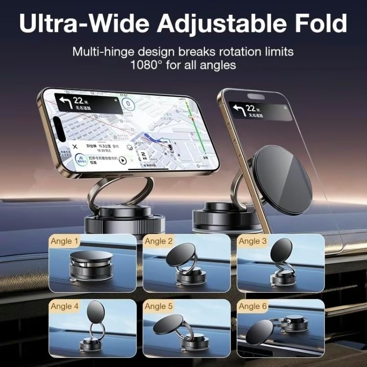 Super Strong Magnetic N52 car Phone Holder, 3-axis Folding, 360° Multi-Angle Circular Free Adjustment, Compatible with iPhone16/15/14/12 Full Series and Android Models (Black)