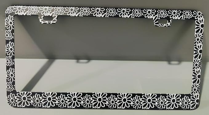 2pcs Vintage Black and White Daisy Floral License Plate Frame for Women, Minimalist Daisy Flower car Decorative tag Frames Girly, Aesthetic Black White Floral License Plate Cover Holder for Vehicle