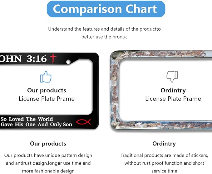 2Pcs John 3:16 Christian Religious License Plate Frame for God So Loved The World for Car Decorative Parts License Plate for Standard Us Canada License Plate Holder 12x6 Inch