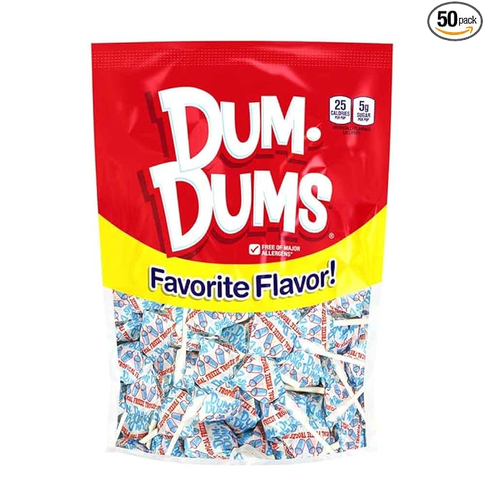 Dum Dums Tropical Freeze Lollipops - Bulk Candy Bag with Lollipops Individually Wrapped, Single Flavor Gourmet Suckers - 50 Count