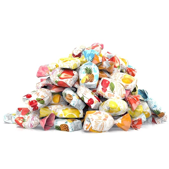 Assorted Fruit Hard Candy Individually Wrapped by Cambie, 2 lbs of Fruit Candy with a Deliciously Sweet Hard Exterior with a Soft, Decadent Filled Center