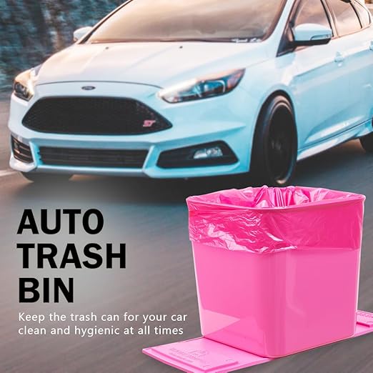 Car Trash Can ??Leakproof 1.4 Gallon Compact Garbage Bin with Stability Flap & Anti-Slip Base | Portable Trash Holder for Cars, Trucks, SUVs, Minivans ??Includes Trash Bags (Pink, Large)