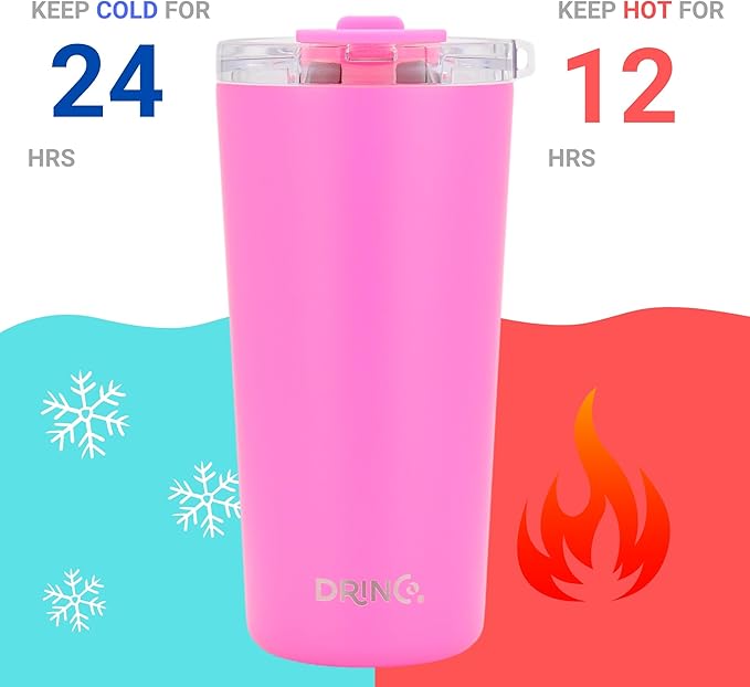 Drinco - 20 oz Stainless Steel Tumbler | Double Walled Vacuum Insulated Mug With Lid, 2 Straws, For Hot & Cold Drinks (20oz Island Pink, 20oz)