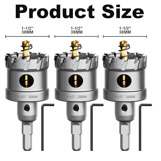 Metal Hole Saw 1-1/2" (38mm) 3Pcs Set Heavy Duty Tungsten Carbide Tipped Hole Cutters Set with L-flench, for Steel Iron,Aluminum,Stainless stell,Plastic