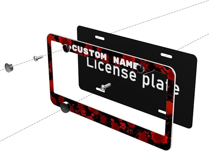 Custom License Plate Frame Blood - 2 Pack Personalized Add Text Black Custom License Plate Frame with Standard Us Canada Vehicles 12.3 X 6.3in