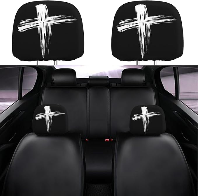Dujiea 2 Pack Cross Car Headrest Covers, Universal Soft Car Seat Head Rest Protector, Vehicle Accessories Fabric Headrest Cover for Cars Vans Trucks