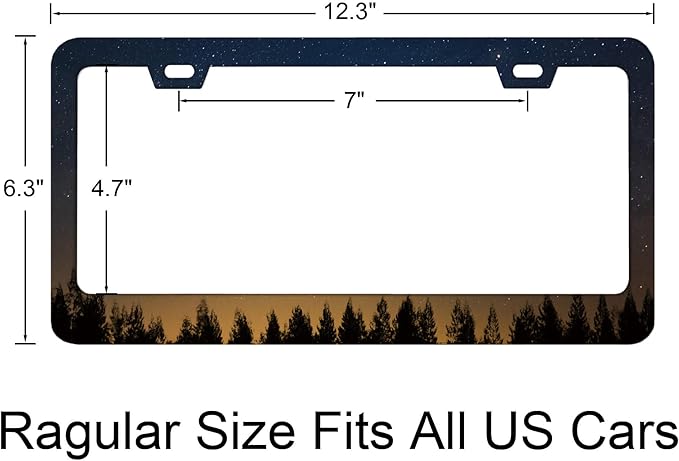 Beautiful Milkyway and Silhouette of Pine Tree on a Night Sky License Plate Frames, Rust-Proof Stainless Steel License Plate Holder Fits Standard U.S. Vehicles for Men Women 12.3 X 6.3 Inch -DATANSEN