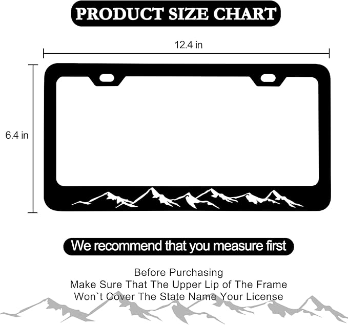 Mountains License Plate Frame - Mountain Raised Aluminum Metal License Plate Frames Holder, Rust-Proof Waterproof Car Decorative Tag Frames for Standard US 12x6 Inch