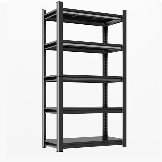 59"H Garage Shelving Heavy Duty Rack, 3000 LBS Extra Large Capacity 5 Tier Adjustable Storage Shelves, Metal Industrial Shelf Units for Garage, Basement and Warehouse, 59"H×27.6"W×13.8"D, Black