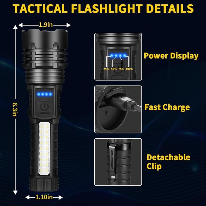 Rechargeable Flashlights High Lumens, 7Mode Super Bright Flashlight Powerful, Adjustable Tactical Flash Light High Powered, LED Flashlights for Home Emergency Hunting Camping Essentials Gear