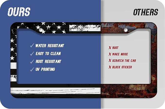 1PCS Black American Flag License Plate Frame Holder - USA Stars and Stripes Auto Universal Aluminum Matte Car Tag Holder Covers with Sticker & Screws for Men