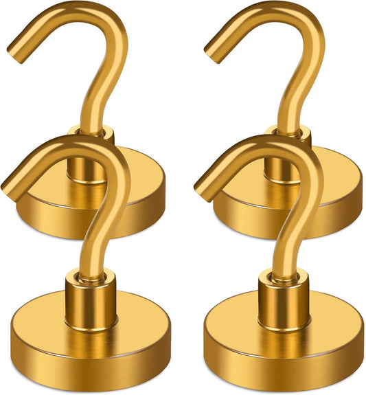 MIKEDE Magnetic Hooks Heavy Duty, 40 Lbs Magnet with Hooks for Cruise Cabins, Strong Magnets Neodymium for Hanging, Magnetic Wall Hooks for Refrigerator, Locker, Workplace(Yellow, 4 Pack)