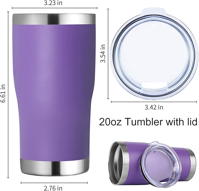 DOMICARE 20oz Tumbler with Lid Stainless Steel Tumblers Bulk, Double Wall Vacuum Insulated Coffee Travel Mug Powder Coated Tumbler, 8 Count (Pack of 1) Purple