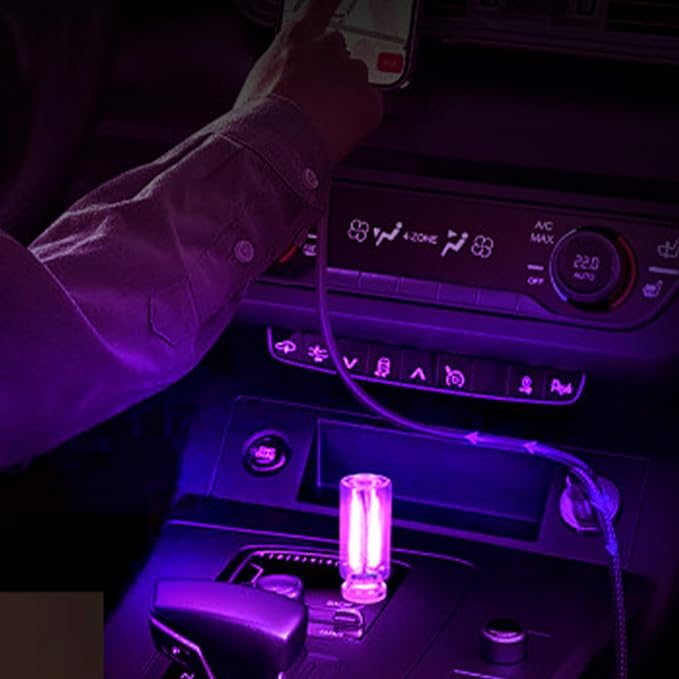 Retro Car Mood Lamps, Touch Control USB & Battery Lighted LED Car Interior Atmosphere Bulbs, Automotive Interface Charging Night Lights, Mini Portable Camping Lights Decorations (Purple, 1Pack)