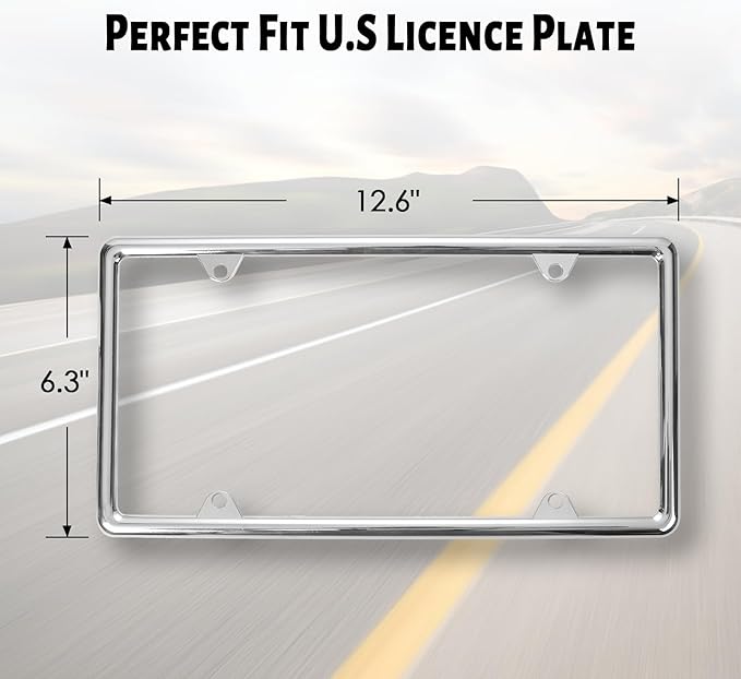 Chrome License Plate Frames Made of Zinc Alloy Metal, Universal Car Accessories,2Pack Front & Rear License Plate Holders Never Rust and Unbreakable with All Mounting Hardware Included