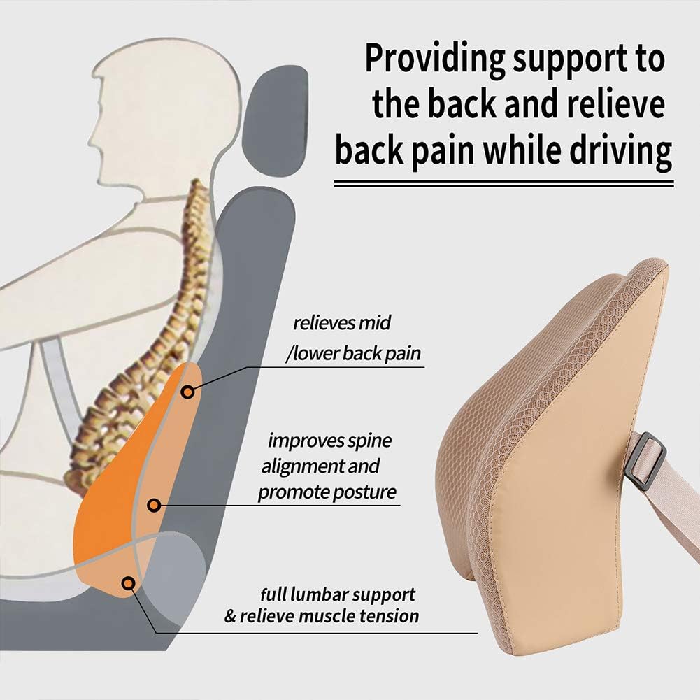 Memory Foam Lumbar Support Pillow for Car - Back Support for Car Seat (Beige)