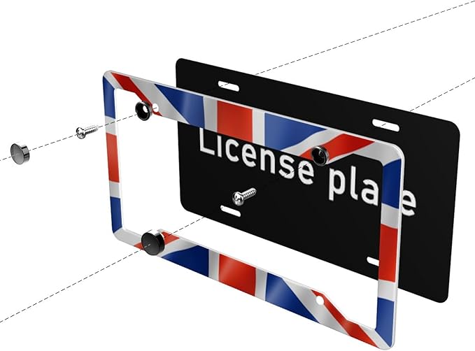 British UK United Kingdom Flag License Plate Frame - 1 Pack Aluminum Metal Union Jack License Plates England License Plate Holder Novelty Auto Car Tag Universal US Canadian for Car with 4 Holes