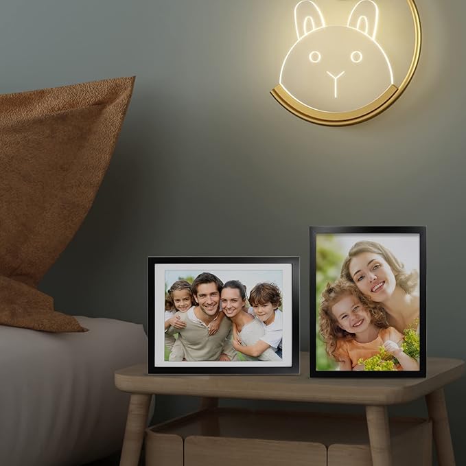 Egofine 12x16 Picture Frames Set of 4, Made of Solid Wood Covered by Plexiglass 9x12 and 11x14 with Mat or 12x16 without Mat, for Wall Mounting Photo Frame Black