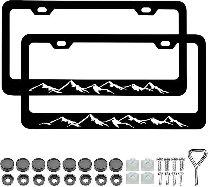 Mountains License Plate Frame - Mountain Raised Aluminum Metal License Plate Frames Holder, Rust-Proof Waterproof Car Decorative Tag Frames for Standard US 12x6 Inch