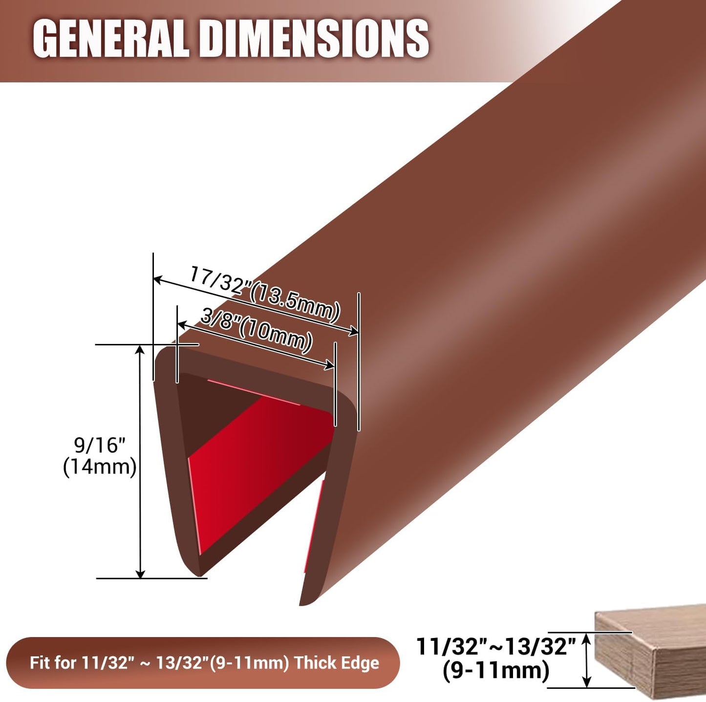 Rubber Edge Trim, Flexible Edge Banding, 3/8"(9.5mm) U Channel Edge Protector, Self Adhesive Edge Guards for Plywood, Glass, Flexi-Glass and Sheet Metal Parts, 20Ft, Brown Color