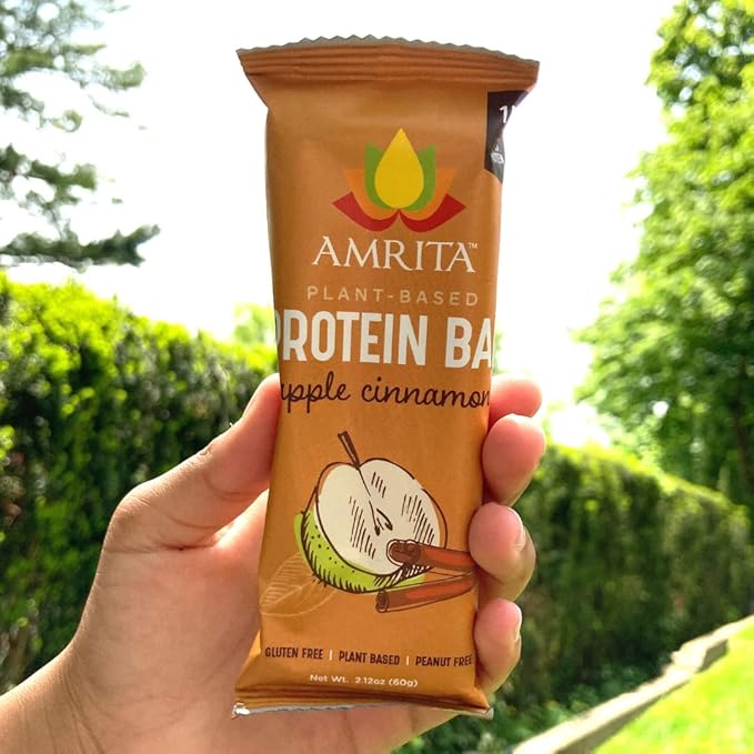 Amrita Nut Free Vegan Protein Bars (12 CT PK of 3) | Apple Cinnamon 15g Plant-Based Protein Bar, Peanut-Free, Gluten Free, and Dairy-Free, No Added Sugar, High Fiber, Healthy Snacks for Kids/Adults
