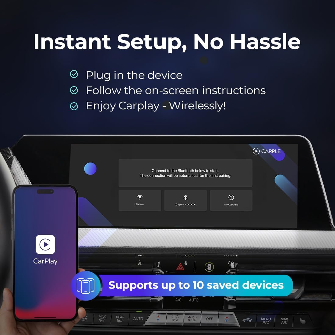 Wireless Carplay Adapter with Web App and OTA Updates, Convert Wired to Wireless CarPlay for Seamless Connectivity, Easy Installation in Any Vehicle, USB&USB-C/Type-C, Stable & No Delay