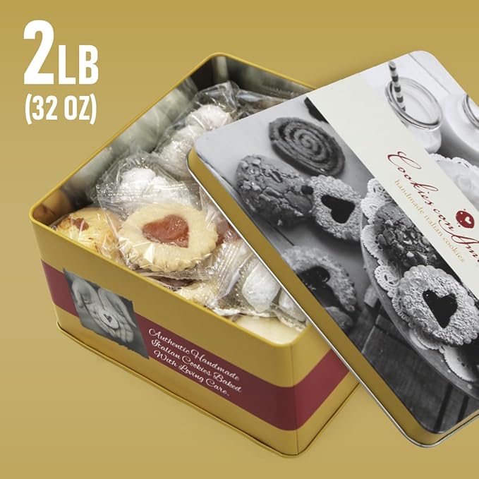 Assorted Italian Cookies Gift Box 2lb - Individually Wrapped Traditional Gourmet Cookies - Premium Cookie Basket for Holidays, Birthdays, Thank You & Celebrations