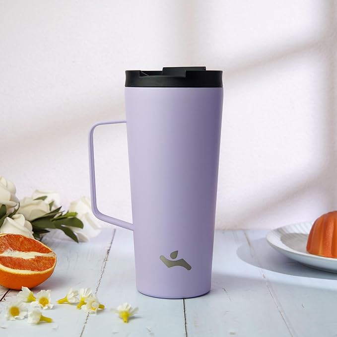 Insulated Tumbler with Handle and Straw, 26 OZ Travel Coffee Mug Stainless Steel Cup Metal Water Bottle,Taro