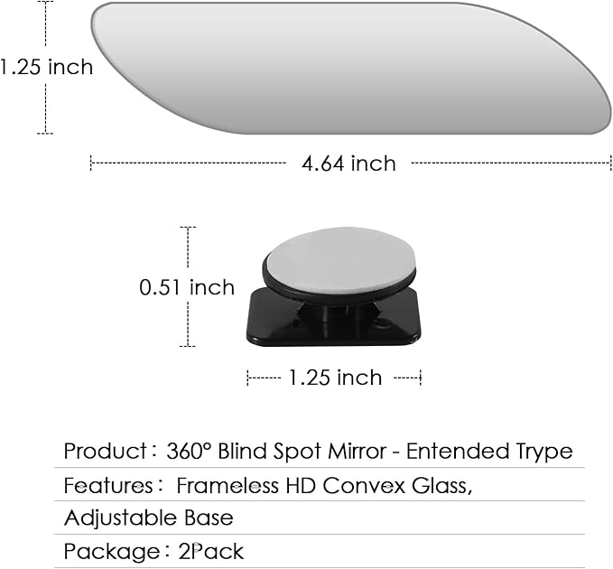 2 pcs Blind Spot Mirrors, HD Glass Convex 360° Wide Angle Side Rear View Mirror with ABS Housing for Cars SUV and Trucks