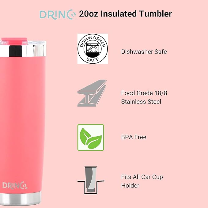 Drinco - 20 oz Stainless Steel Tumbler | Double Walled Vacuum Insulated Mug With Lid, 2 Straws, For Hot & Cold Drinks (20oz Coral Paradise, 20oz)