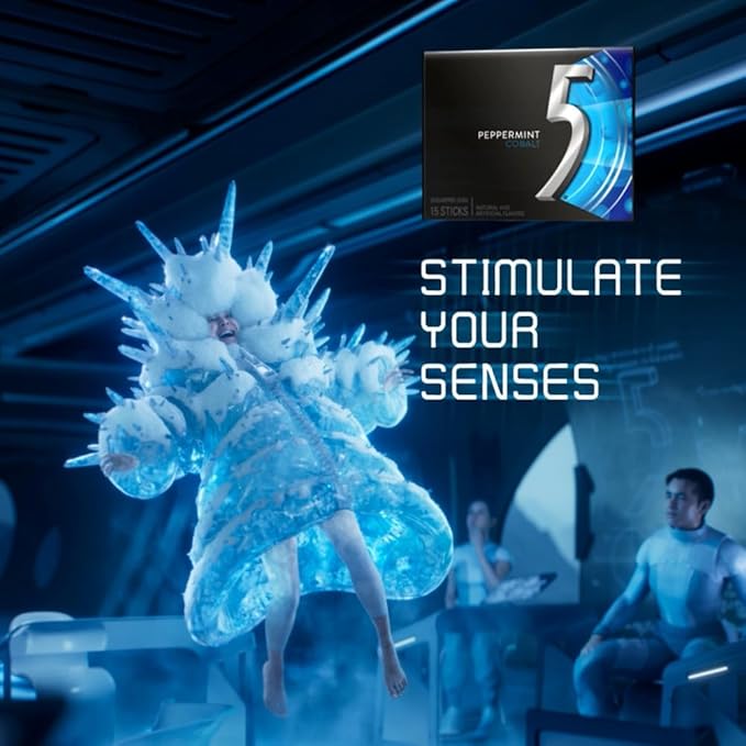 5 GUM Peppermint Cobalt Sugar Free Chewing Gum Bulk, Stimulate Your Senses While Listening to Your Favorite Music, Mini Purse Essentials, 15 Sticks (Pack of 10)