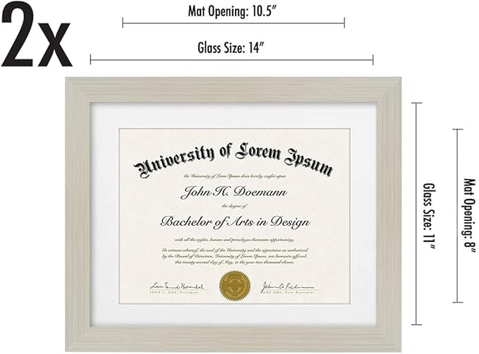 Americanflat 11x14 Diploma Frame with Shatter-Resistant Glass - Set of 2 - Use as 8.5x11 Frame with Mat or Display 11x14 Documents Without Mat - Legacy Collection - Certificate Frames - Light Wood