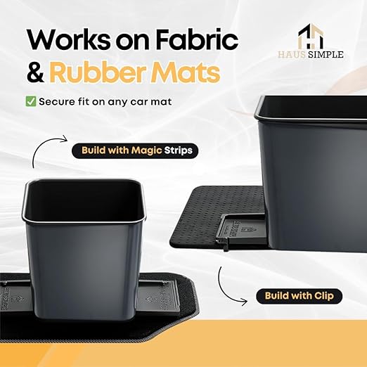 Car Trash Can 2L with Stability Wings & Velcro for Extra Stability ??Magic Strip & Clip for Fabric & Rubber Mats ??Durable Plastic, Easy Pull Trash Bags Included ??Grey