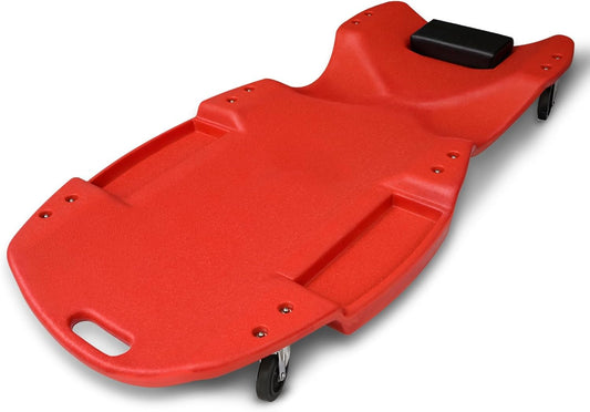 Magshion Rolling Garage Creeper with Padded Headrest, Shop Creeper 46.5" Mechanic Cart with Double Tool Tray and 6 Casters, Lightweight Floor Creeper Automotive Creeper - 440 lbs Capacity (Red)
