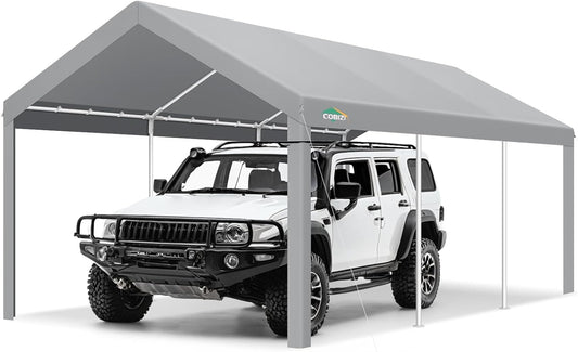 COBIZI Carport Canopy 12x20 Heavy Duty Car Tent Garage, Galvanized Frame Car Canopy Outdoor Shelter Waterproof & UV Protected with Built-in Sandbags & All-Season Tarp for Car Boat Truck, Gray