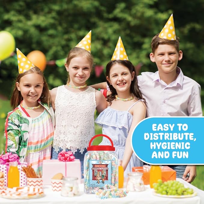 36 Candy Necklaces Individually Wrapped, Choker Style, Nostalgic Pastel Candy Jewelry Perfect for Party Favors, Pinata Fillers and Goodie Bags, Packed in a Convenient Display Tub, By 4YoreElves