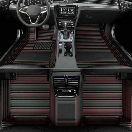 Customized Personalized car Floor mats, All-Weather Luxury car Floor mats, Waterproof and Anti Slip Leather car Floor mat Lining, 95% Customized car, Truck, and SUV Floor mats (Black and red Stripes)