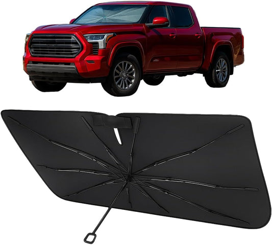 Proadsy Windshield Sun Shade Umbrella for Toyota Tacoma 2024-2025 2026 Foldable Car Umbrella Sunshade with Soft TPU Handle Spring Structure Crystal Cooling Material Protect Car from Rays & Heat