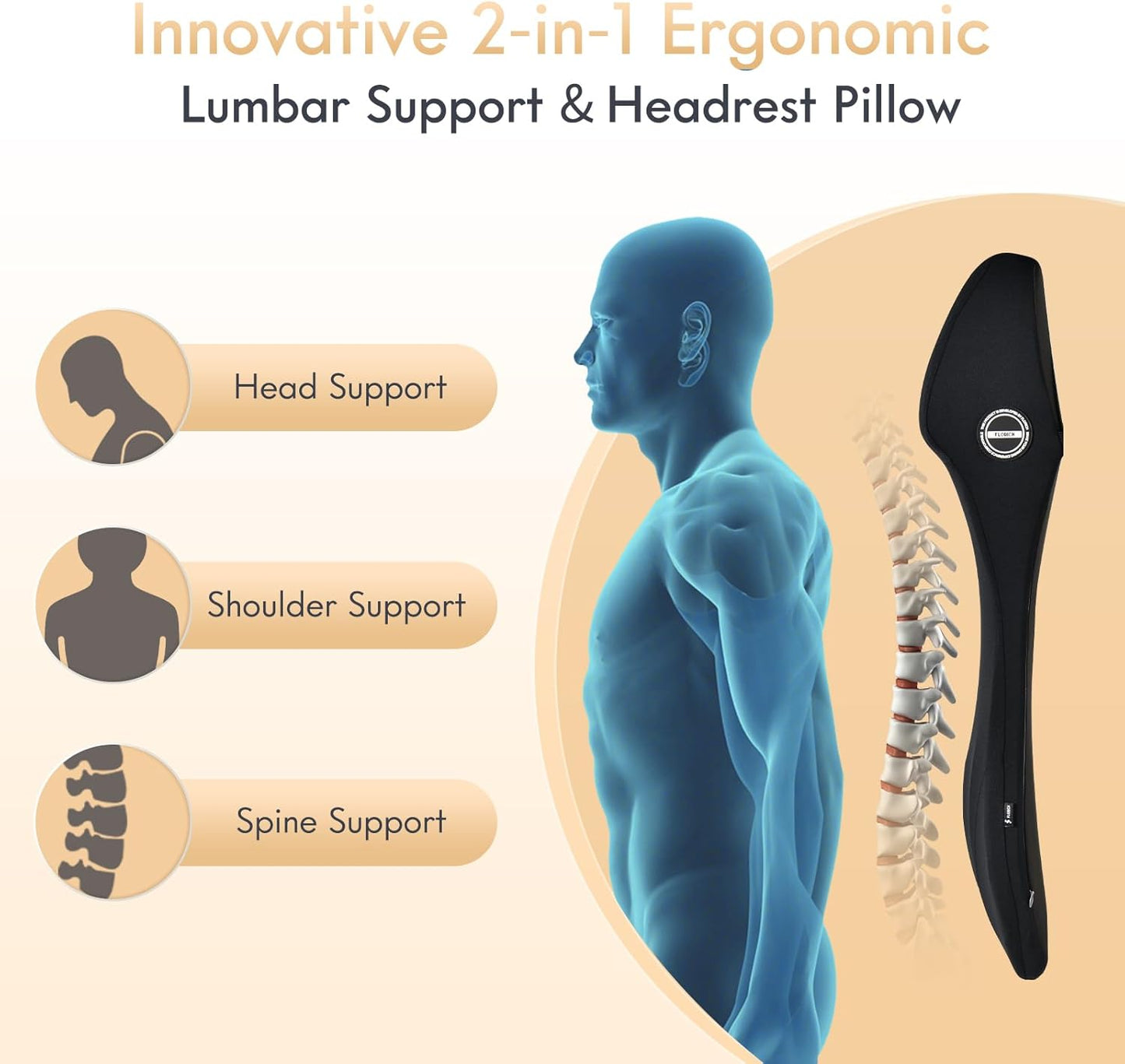 FLORICH Lumbar Support with Car Headrest Pillow 2-in-1 Memory Foam Car Seat Headrest & Lumbar Cushion Ergonomic Back Support Pillow Seat Cushion for Car Seat Driving Neck Back Pain Relief, Black