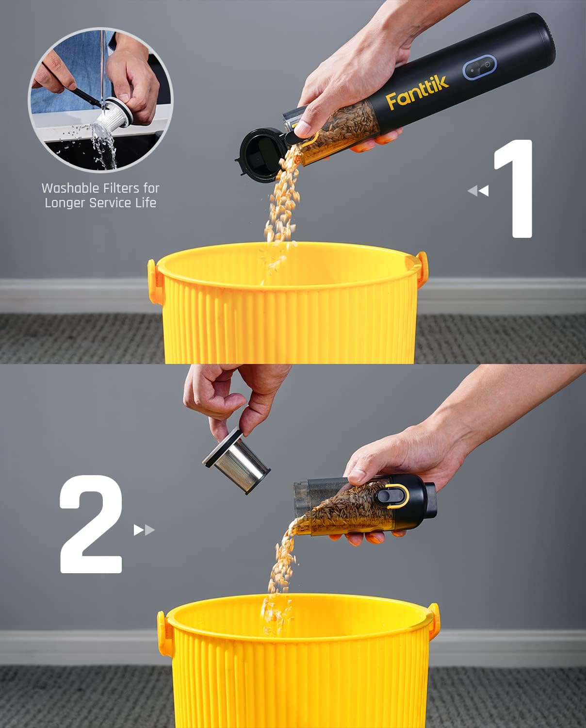 Fanttik Slim V8 Mate Cordless Car Vacuum Suction Power 12000Pa, Portable Mini Vacuum with Flexible Hose and Pet Brush, Type-C Charge, Portable for Car, Office Desk, Keyboards, Black