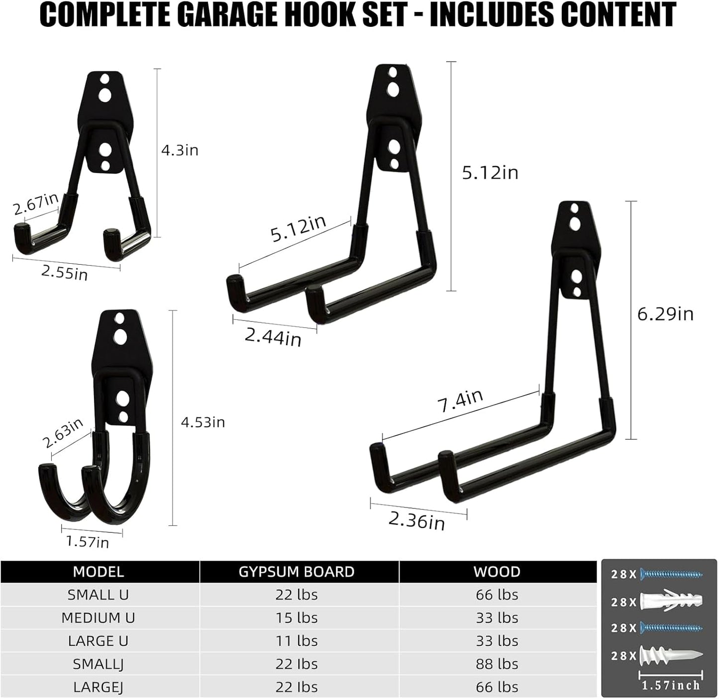 Garage Hooks, 12 Pack Wall Hooks for Hanging Heavy Duty Ladders, Bikes, Tools Ideal for Garage, Garden, Basement Utility Room Storage (Black)