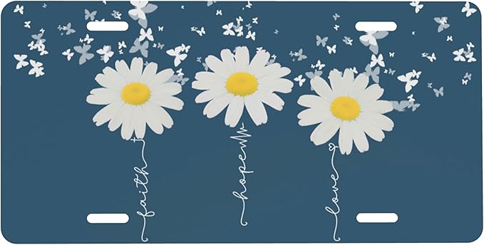 Front License Plate Faith Hope Love Vanity Plates Aluminum Metal Decorative Car Tag Daisy Novelty License Plate Cover for Men Women ‎6 * 12 in (4 Holes)